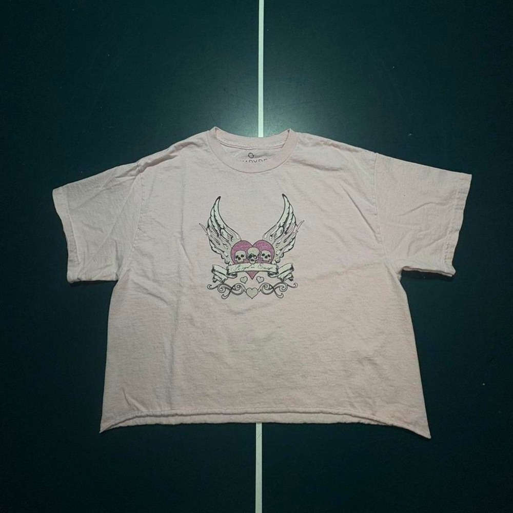 Y2K‎ skull and wings pink cropped T shirt size women's medium